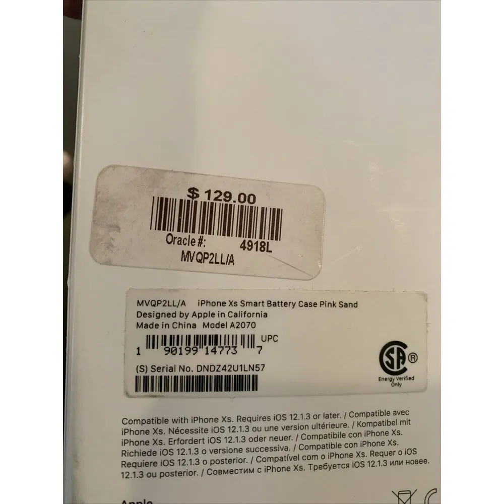 Apple Smart Battery Case for iPhone XS – Pink Sand, Model MVQP2LL/A, Not Working